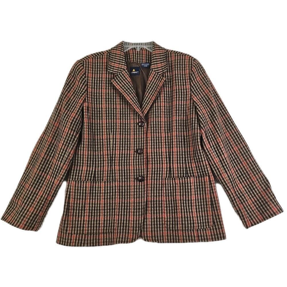Lizsport ~Woman Size 12Petite~ Brown/Red Jacket Wool Blend Blazer Office Wear.